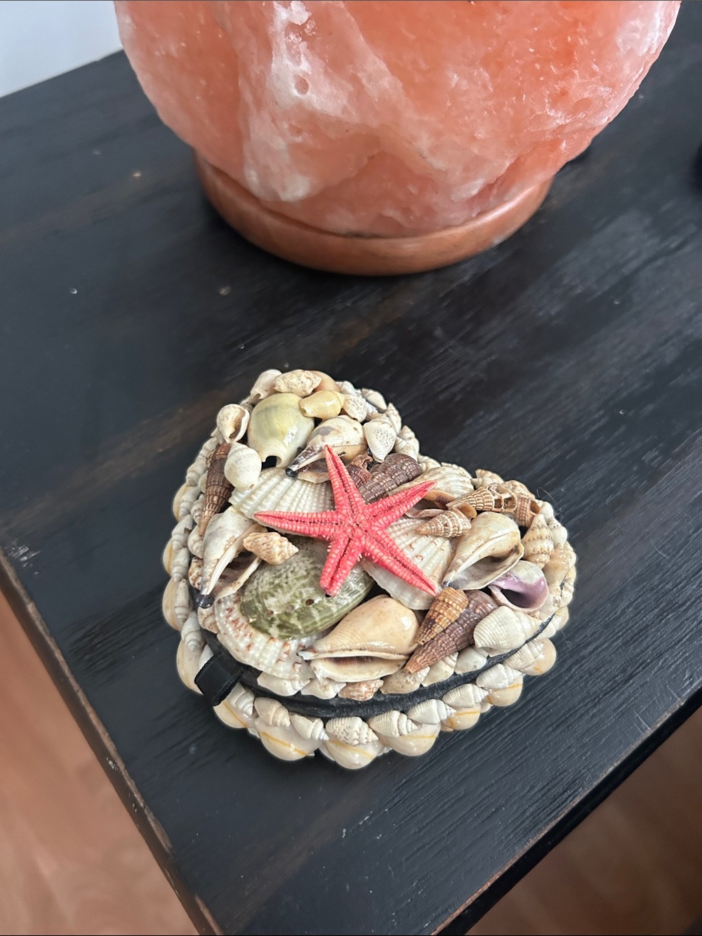 Heart-Shaped Shell Trinket Box with Red Starfish